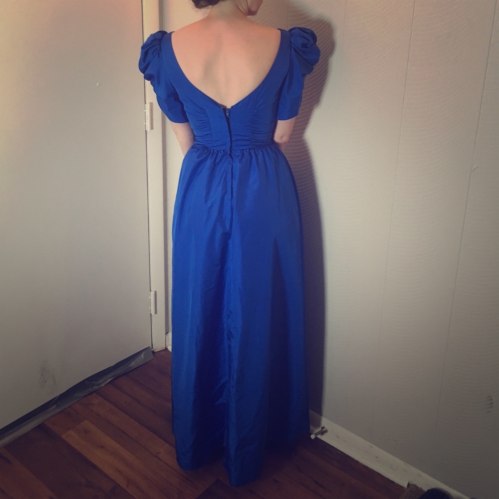Blue Ruched Princess Formal Dress 1980s Vintage